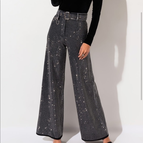 Akira Belted Rhinestone Wide Leg Pants 
